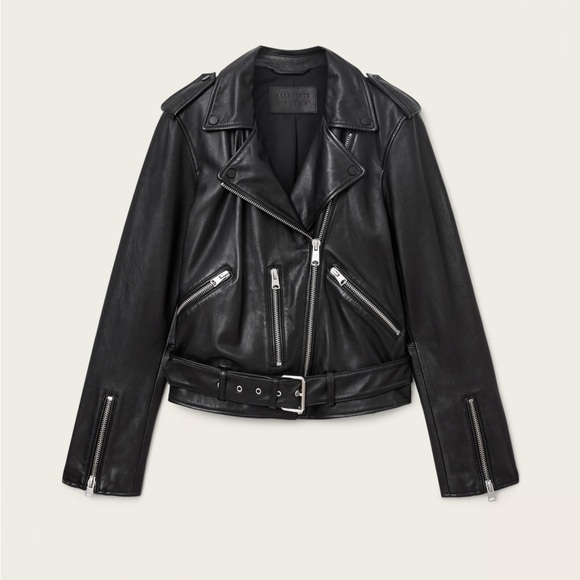 NWOT / ALLSAINTS Balfern Black Leather Biker Jacket / US 0 XS
